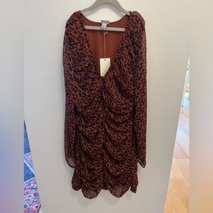 a new day Rust and Black Printed Long Sleeve Ruched V-Neck Dress